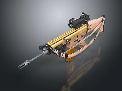 Military Tactical Rifle With Golden Finish Mounted Scope Detachable Magazine And Tactical Stock 3d model