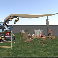Outdoor Table Setup For Camping With Canopy Car Chairs And Decorative Items On Grass
