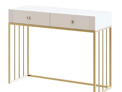 Stylish White Console Table With Two Drawers And Gold Metal Frame Design 3d model