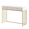 Stylish White Console Table With Two Drawers And Gold Metal Frame Design