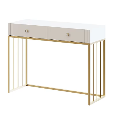 Stylish White Console Table With Two Drawers And Gold Metal Frame Design 3d model