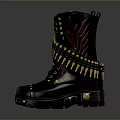Black Lace Up Military Style Boots With Bullet Belt Decorations And Thick Soles