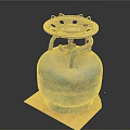 Practical Blue Gas Cylinder With Attached Stove Burner On Wooden Base