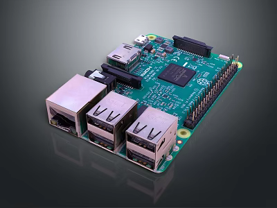 Single Board Computer With Multiple Ethernet And USB Ports On Green Circuit Board 3d model