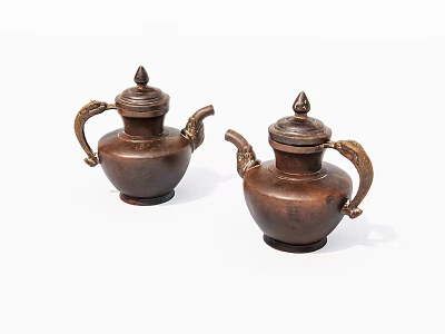 Traditional Copper Tea Pots With Ornate Handles And Lid Design 3d model