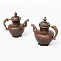 Traditional Copper Tea Pots With Ornate Handles And Lid Design
