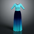 Light And Dark Blue Gradient Long Dress With Lace Upper Part And Three Quarter Sleeves