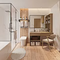Modern Bathroom Interior With Glass Shower And Wooden Details