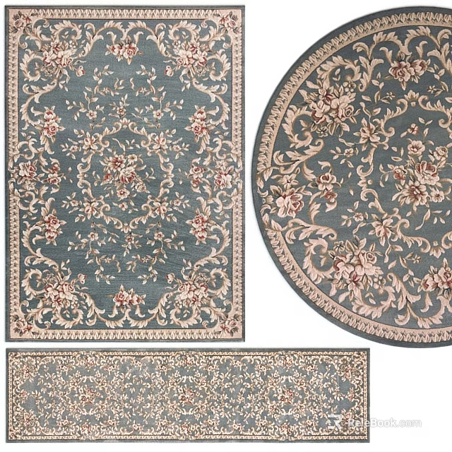 Elegant Square Rug With Intricate Floral Patterns And Teal Background 3d model