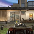 Modern Detached Villa With Large Glass Windows Dark Tile Roof Landscaped Garden And Sunset Sky