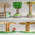 Creative Tree Shaped Pillar Design With Bookshelves And Green Base Decorative Elements