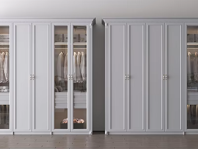 White Modern Wardrobe With Glass And Solid Doors Hanging Clothes Storage Design 3d model