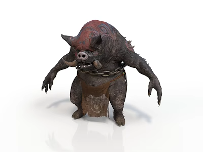 Ferocious Horned Boar Like Mythical Creature With Red Back Black Body And Chain 3d model