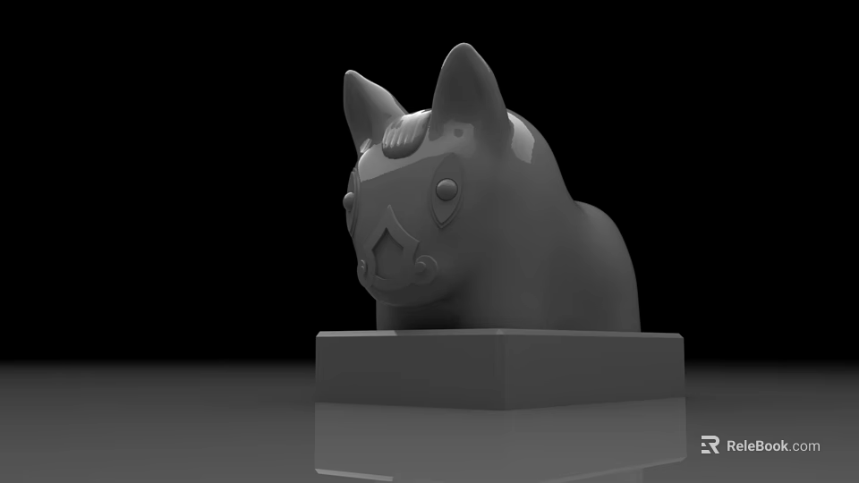 Gray Cat Head Sculpture with Square Base and Smooth Surface Design 3d model