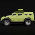 Green Military Armored Vehicle With Roof Mounted Weapon System And Missile Launchers