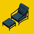 Modern Blue Upholstered Lounge Chair With Black Frame And Matching Ottoman