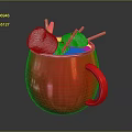 Red Mug With Hot Drink Topped With Marshmallows And Cinnamon Sticks