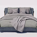 Modern Double Bed With Blue Headboard Gray Bedding And Cozy Blanket 3d model