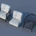 Three Piece Modern Single Sofa Set With White Cushion And Black Metal Lattice Frame