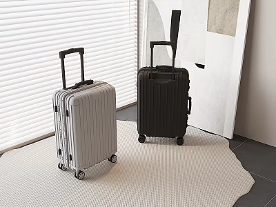 Modern Silver And Black Suitcases With Telescopic Handle And Rolling Wheels In Indoor Space 3d model