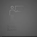 Scan Room Themed Wall Hanging With Minimalist Line Art Figure Pointing At Whiteboard