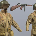Man's Vintage Military Uniform With Helmet And Submachine Gun Gear