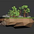 Low Poly Natural Scene With Green Grass Various Trees Gray Rocks And Brown Layers