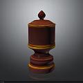Red Prayer Wheel With Gold Decorative Bands Top Finial Cylindrical Body And Base