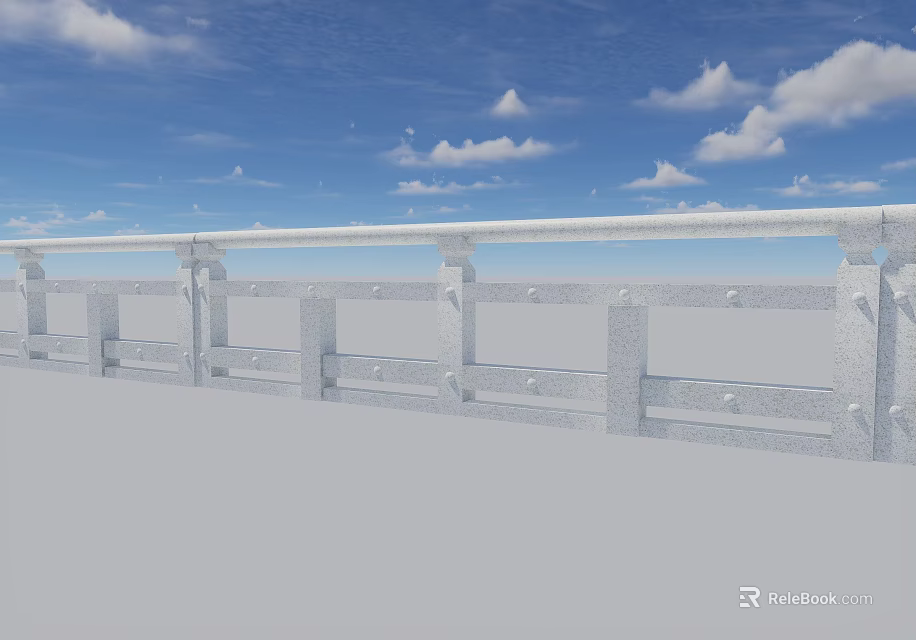 White Stone Railings Outdoor Design With Blue Sky And White Clouds 3d model 
