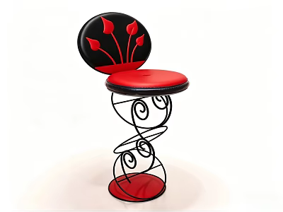 Stylish Accent Chair With Black Backrest Red Floral Pattern Red Seat And Spiral Metal Legs 3d model
