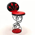Stylish Accent Chair With Black Backrest Red Floral Pattern Red Seat And Spiral Metal Legs