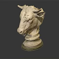 Bull Head Sculpture Fine Crafted In Stone With Detailed Features And Pedestal Stand