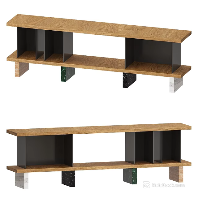 Elegant Modern Wooden Sideboard With Open Compartments And Black Frame Design 3d model