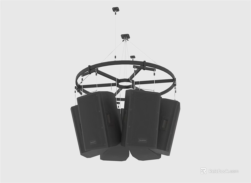 Black Ring Shaped Hanging Audio Speaker System With Multiple Black Speakers 3d model