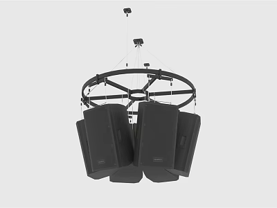 Black Ring Shaped Hanging Audio Speaker System With Multiple Black Speakers 3d model