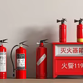 Red Fire Extinguishers And Safety Cabinet For Indoor Fire Equipment Setup