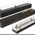 Modern Long Fireplace Design With Black Frame Glass Guards And Burning Flames