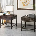 Elegant Dark Wood Side Tables With Square Table Lamp Tray And Modern Decor Elements 3d model