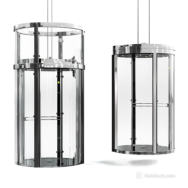 Modern Transparent Circular Glass Elevator With Stainless Steel Frame And Interior Design 3d model 