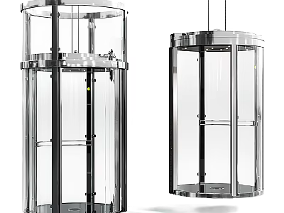 Modern Transparent Circular Glass Elevator With Stainless Steel Frame And Interior Design 3d model