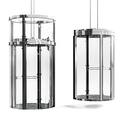 Modern Transparent Circular Glass Elevator With Stainless Steel Frame And Interior Design 3d model