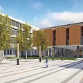Modern School Building With Green Roof And Sports Field In Tree Surrounded Campus