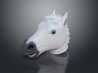 Detailed White Horse Head Model with Blue Eyes White Mane and Black Nose 3d model