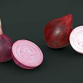 Fresh Organic Red Onions Whole and Sliced Display on Dark Background