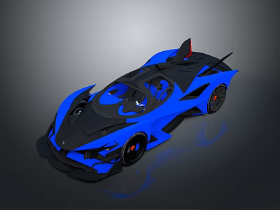 Sleek Blue And Black Supercar With Aerodynamic Body And Rear Spoiler 3d model
