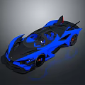 Sleek Blue And Black Supercar With Aerodynamic Body And Rear Spoiler