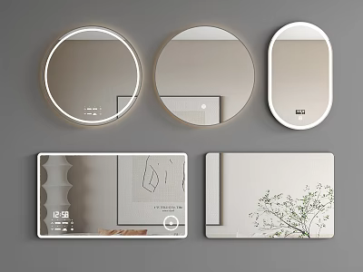 Modern Round And Oval Mirrors With LED Lights For Home Interior Decor 3d model