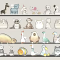 Stuffed Animals with Various Animal Designs on Shelves Cute Plush Toys Display Collection