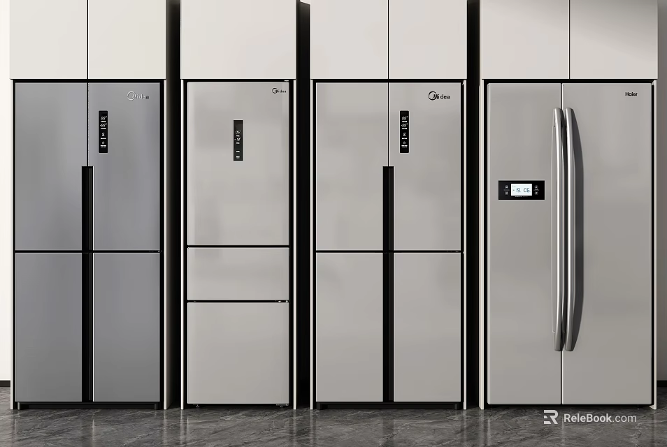 Modern Stainless Steel Refrigerators With Various Door Designs For Home Kitchens 3d model 