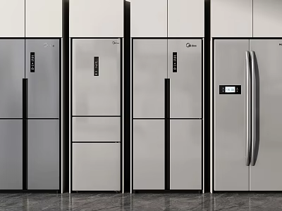 Modern Stainless Steel Refrigerators With Various Door Designs For Home Kitchens 3d model